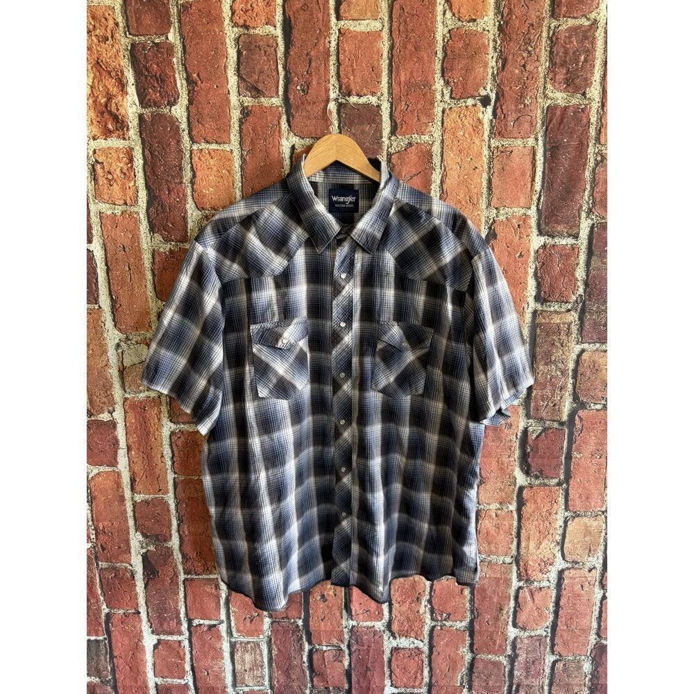 Wrangler Western Mens Blue Plaid Short Sleeve Snap Up Shirt Size 2XL